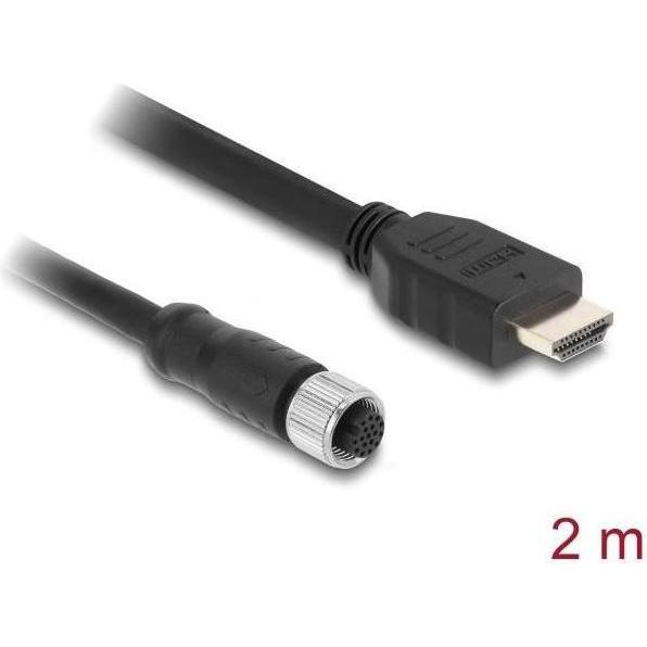 Delock M12 Kabel A-kodiert 17 Pin Buchse zu HDMI Stecker 2 m schwarz (2 m), Cavo video