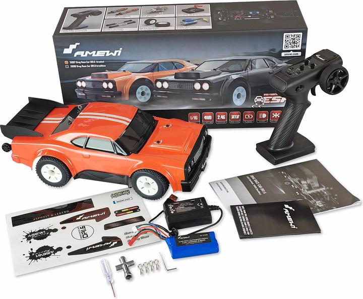 Actual product image Amewi Drag race vehicle DR1.6 brushed 4WD 1:16 RTR orange (RTR Ready-to-Run)