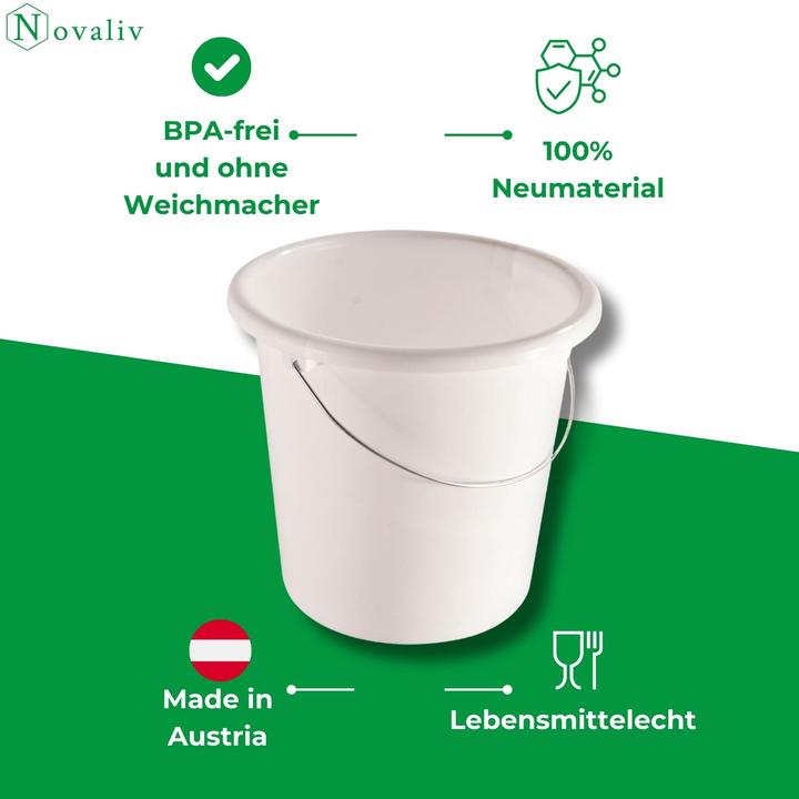 Produktbild Novaliv 10 Stück Eimer 5L Weiss mit Masseinteilung - Putzeimer 5 Liter? 22,5 cm Praktischer Allrounde (10 Stk.)