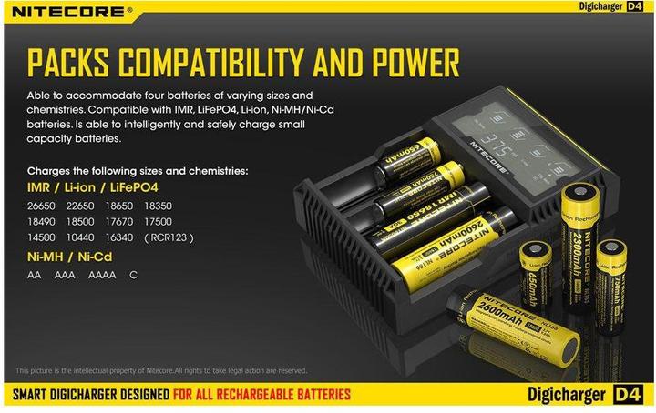 Immagine prodotto Nitecore Digicharger D4EU - Versione UE (1 pz., C, AAA, RCR123A, AA, Caricabatterie senza batteria)