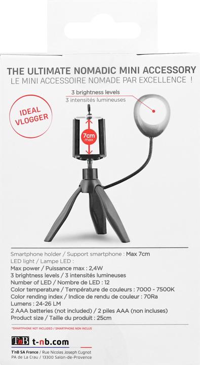 Produktbild T'nB Influence mini Tripod mit LED 7500k,20cm hoch, 3 modis, 360°