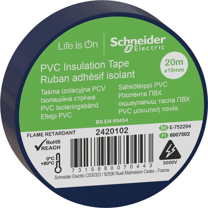 Produktbild Schneider Electric PVC Isoleringsbånd 19MMX20M Blå- I pose für DIY (19 mm)