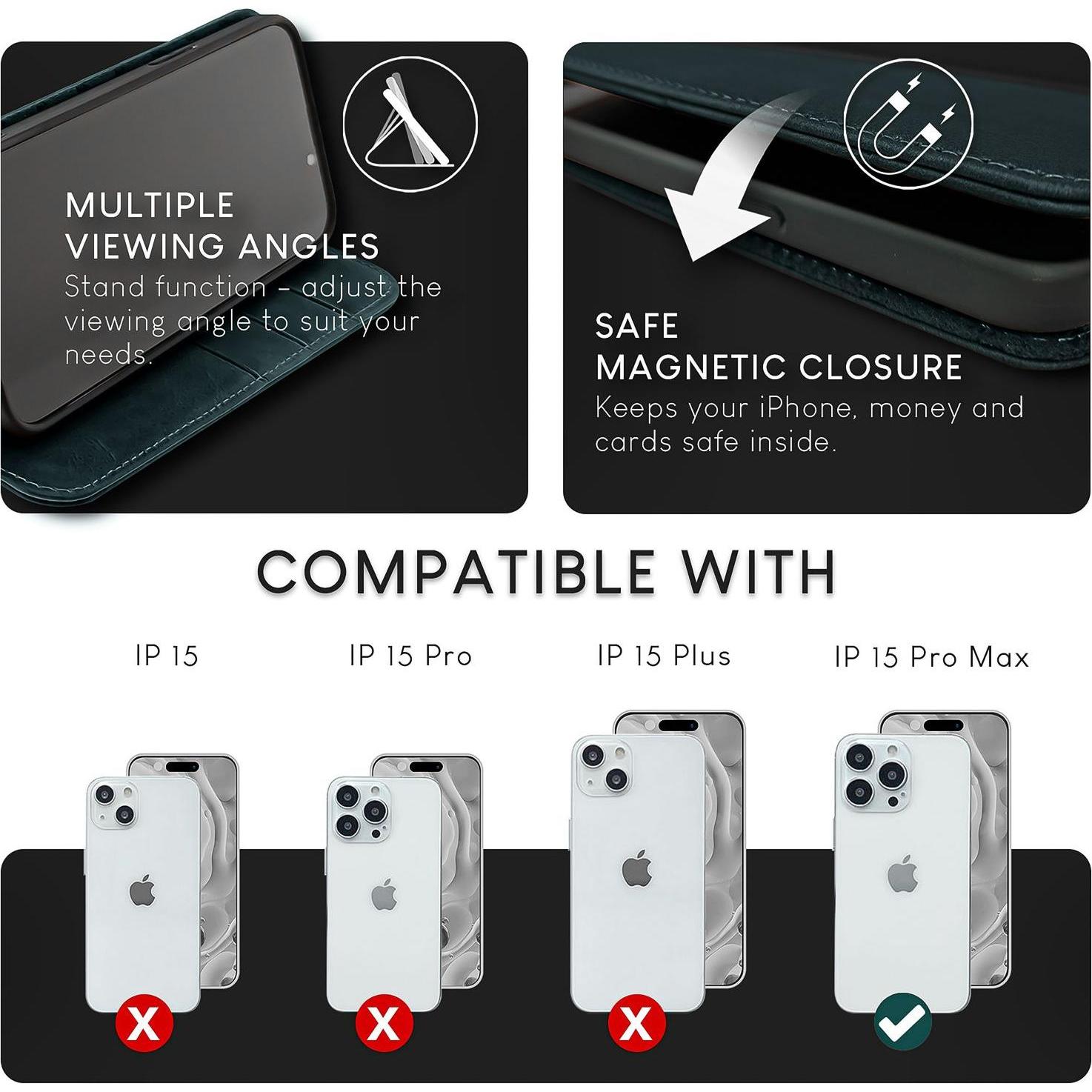 Thumbnail - Nalia Echt Leder Flip Case Hülle mit Magnetverschluss (Apple iPhone 15 Pro Max), Smartphone Hülle, Blau