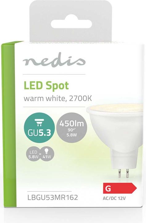 Immagine prodotto Nedis LBGU53MR162 Lampada LED GU5.3 Spot 5,8 W 450 lm 2700 K Bianco caldo Trasparente Numero di lampade (GU5.3, 5.80 W, 450 lm, 1 x, G)