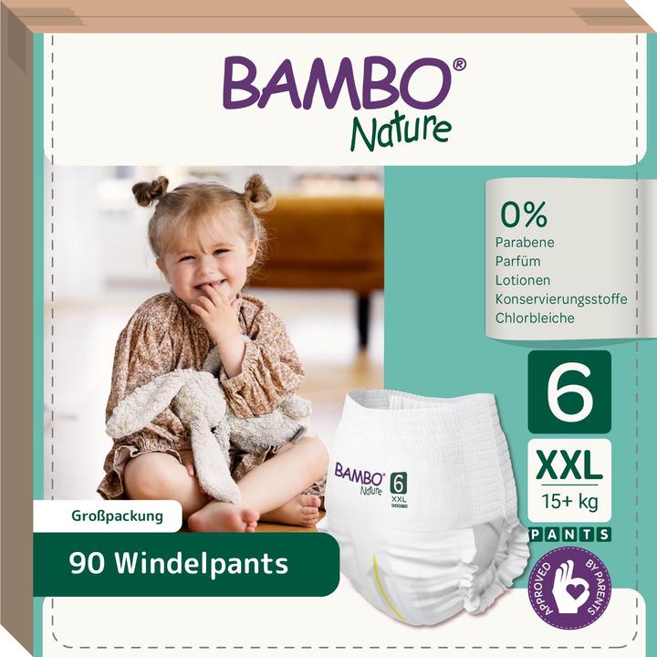 Actual product image Bambo Baby diapers, pants, eco-labeled, Nature Pants, 6, with print, 15+ kg (Size 6, Monthly box, 90 Piece)
