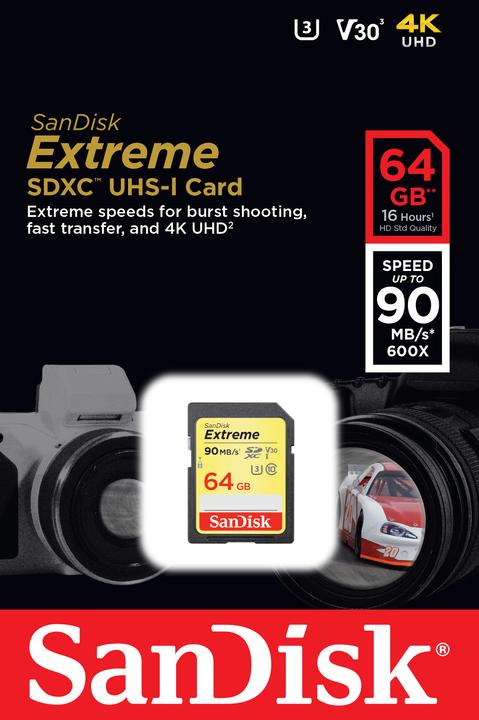 Actual product image SanDisk Extreme SDXC U3 (64 GB, SDXC, U3, UHS-I)