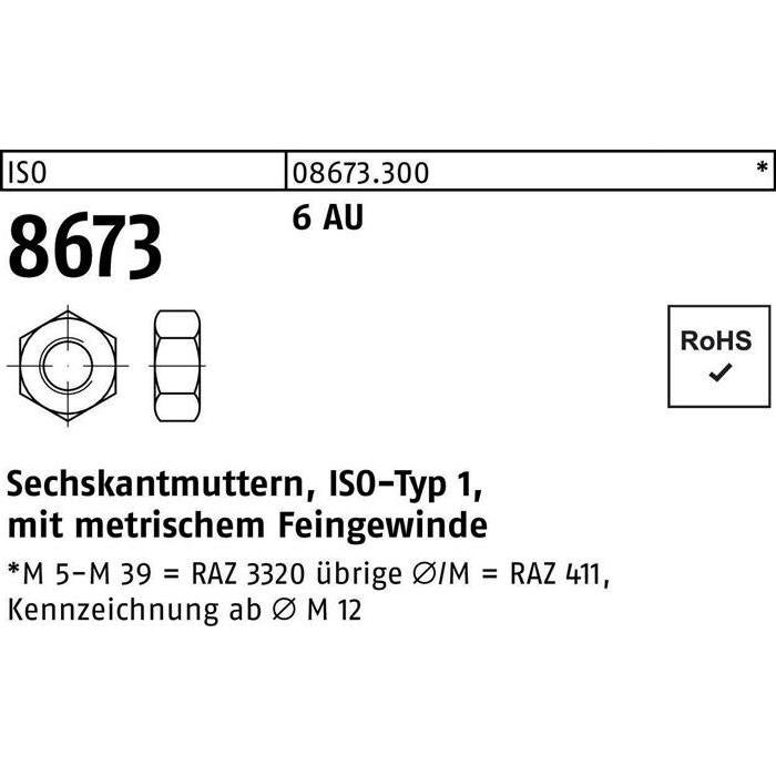 Muttern + Unterlegscheiben, Sechskantmutter DIN 934 M 76 x 4 6 Automatenstahl (M76)