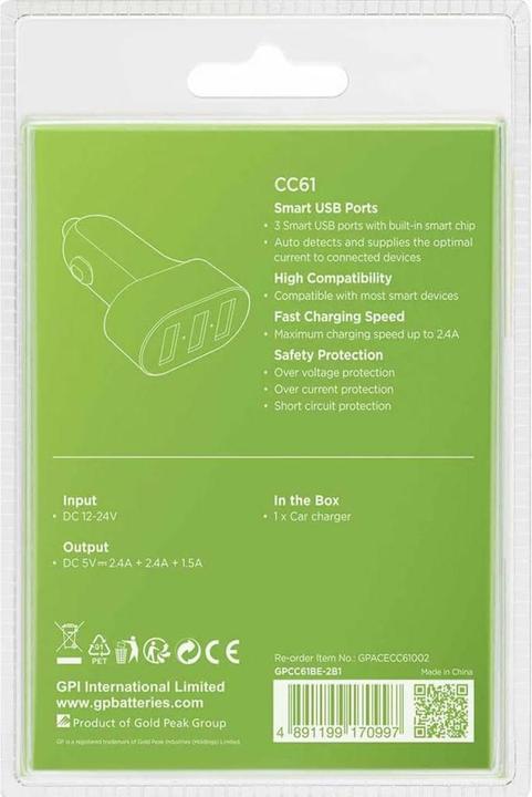 Produktbild GP Batteries GP CC61 Car Adapter, 3x USB