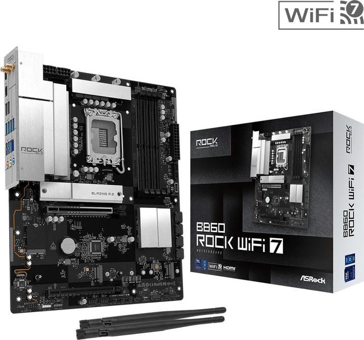 Productafbeelding AsRock MB Intel 1851 B860 Rock WiFi 7 (LGA 1851, Intel B860, ATX)