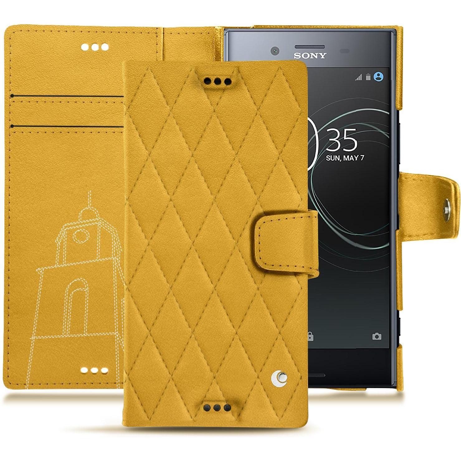Noreve Lederschutzhülle Wallet (Sony Xperia XZ Premium), Smartphone Hülle, Gelb