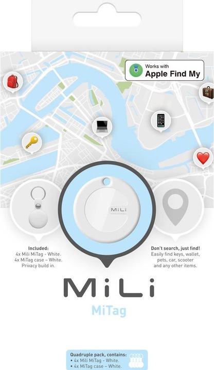 Produktbild MiTag met Sleutelhanger Wit 4-Pack (Mac OS, WatchOS, iOS, iPadOS)
