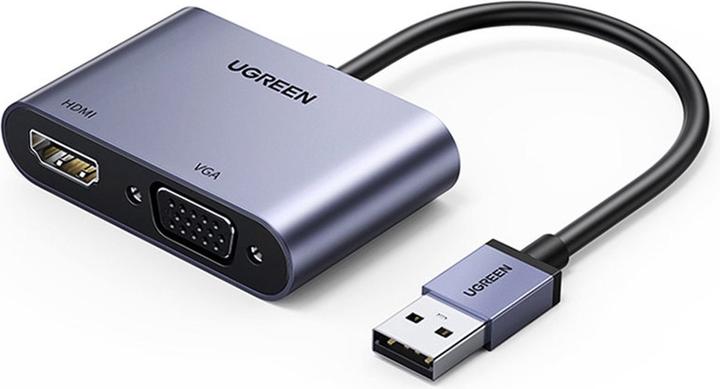 Produktbild Ugreen adapter converter USB - HDMI 1.3 (1920 x 1080@60Hz) + VGA 1.2 (1920 x 1080@60Hz) gray (CM449) (HDMI, VGA, 8.50 cm)