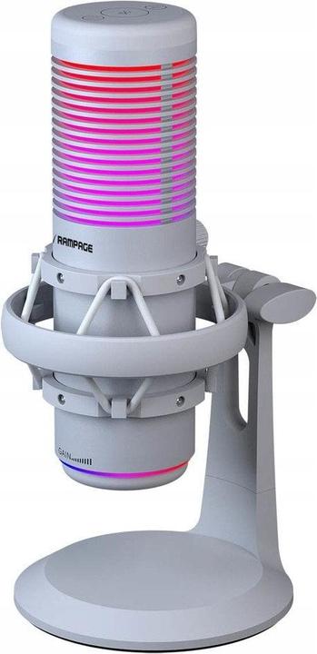 Rampage Mikrofon - BEMOL (USB, PC/MAC/Android, zajelnyomó, állvány, fehér, 2m kábel, RGB)