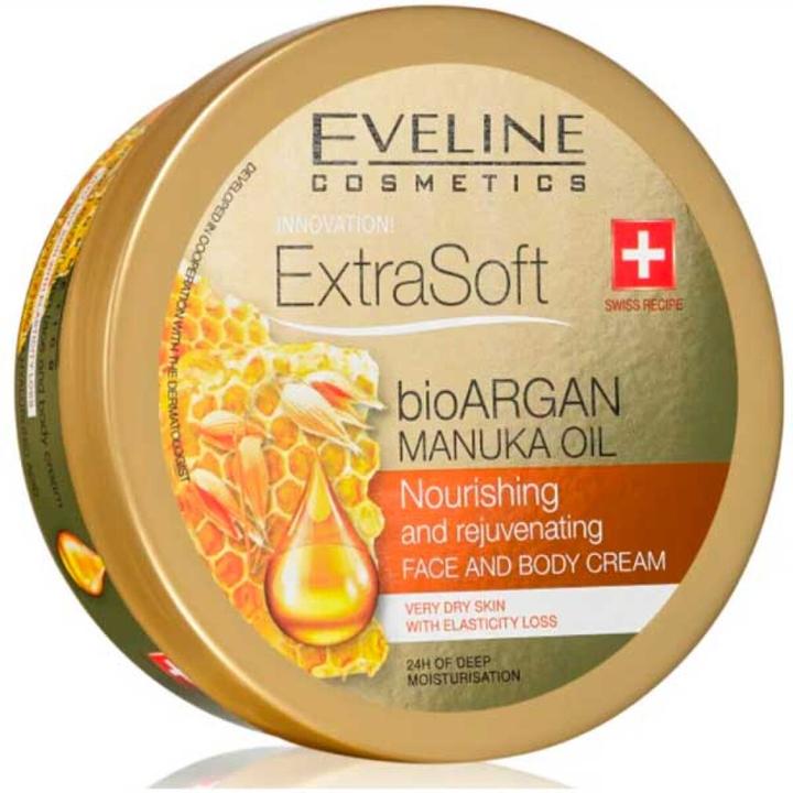 Image du produit Eveline Crème nourrissante extra-douce à l'argan bio pour le visage et le corps Huile de manuka (Crème pour le corps, 175 ml)