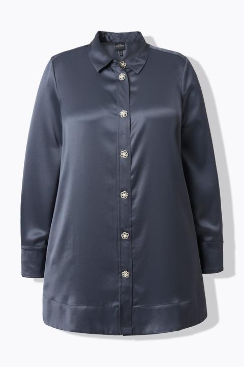 Actual product image Ulla Popken Satin Acetate Long Sleeve Button-Down Blouse (60)