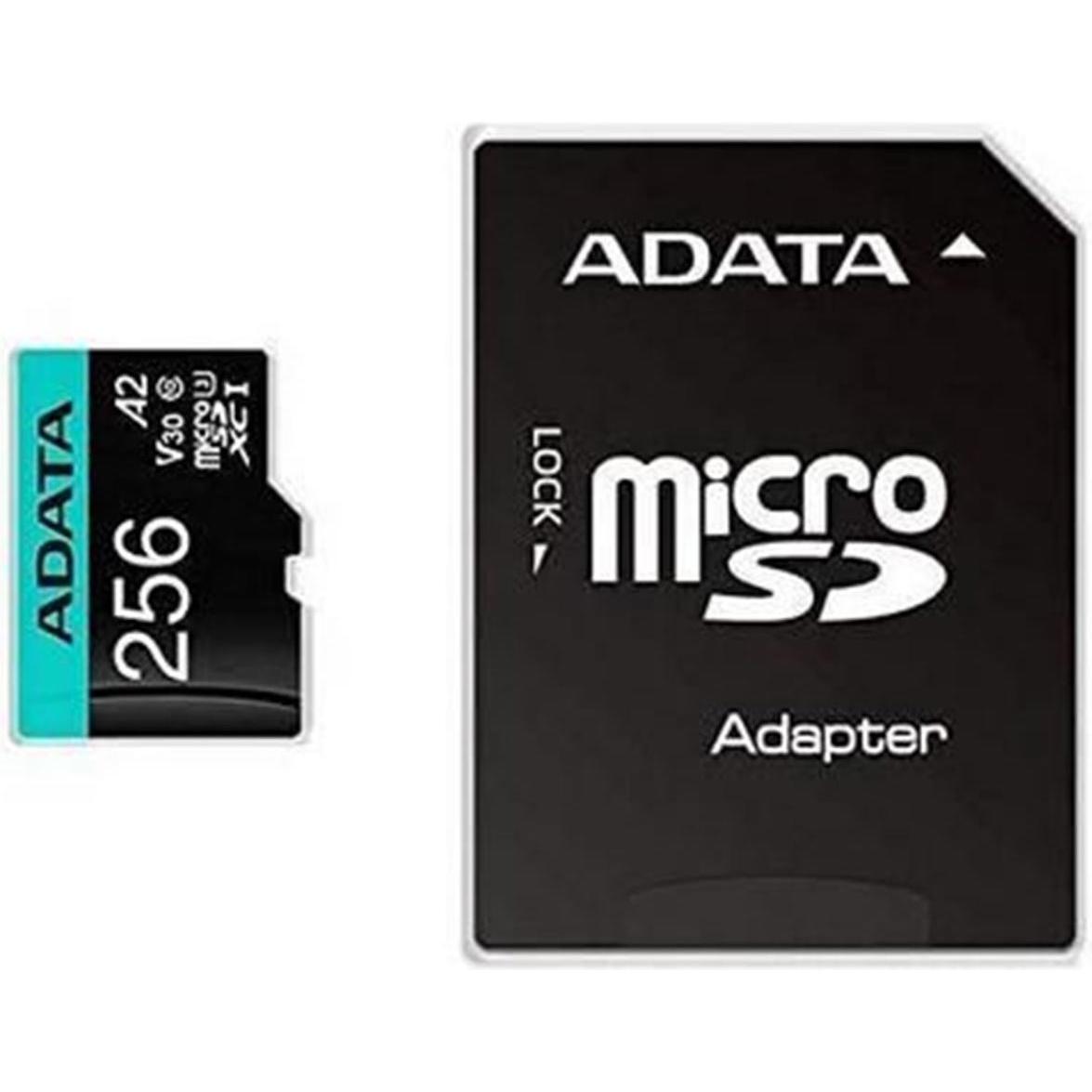 Adata Premier Pro Inkl. Adapter (256 GB, microSDHC, U3, UHS-I), Speicherkarte, Blau