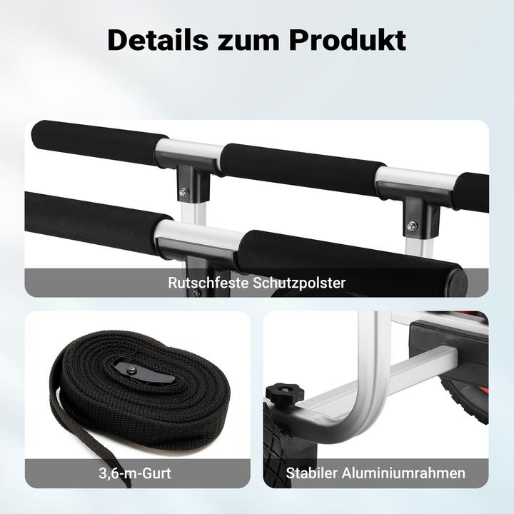 Actual product image Wiltec Aluminium Transport Trolley for Kayaks, Canoes max. 90kg with ⌀ 22cm PU Wheels & adjustable Widt