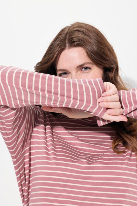 Immagine prodotto Ulla Popken Maglia aderente in cotone biologico a costine con collo da risvoltare e maniche lunghe (46, 48)