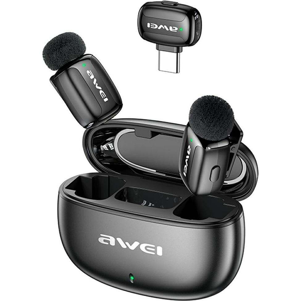 Awei Bezprzewodowy Mikrofon Krawatowy MK5 Duo Ai-Voice czarny, Microfono