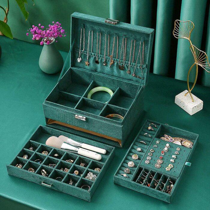 Produktbild Only-Bags.Store Schmuckkästchen, Samt-Schmuckkästchen mit 2 Ebenen, Schmuckkästchen für Damen, Schmuckkästchen für