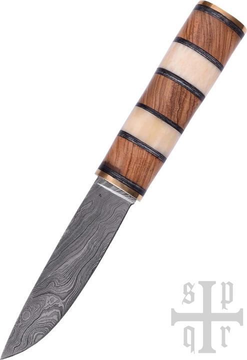 SPQR Damascus Viking knife with wood and bone handle