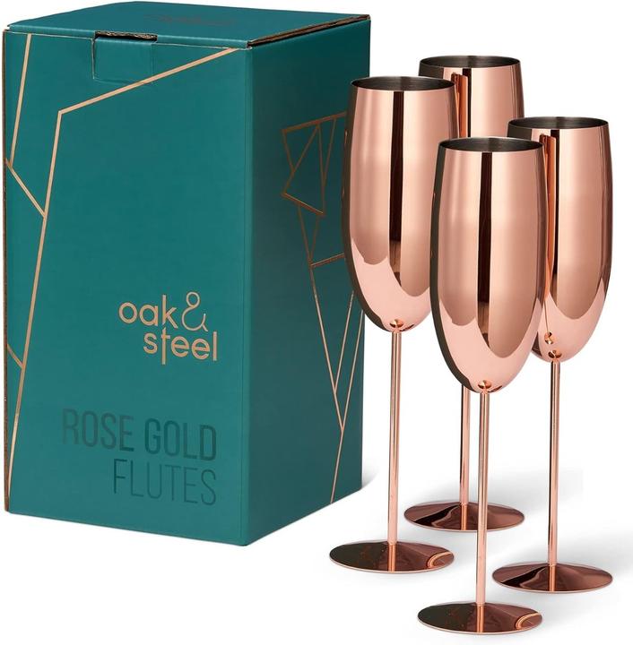 Actual product image Oak & Steel Stainless steel champagne glasses rose gold set of 4 (28.50 cl, 4 Glasses, Champagne glasses)