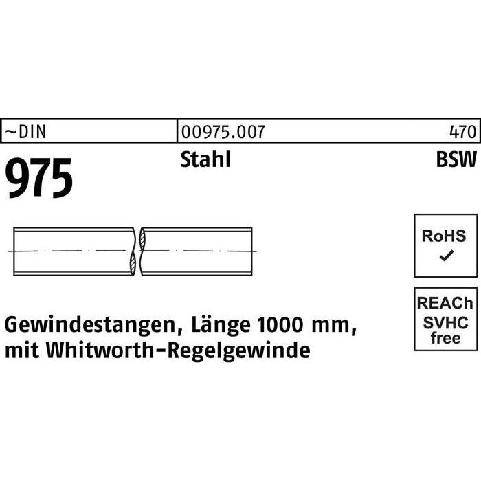 Zubehör Befestigungstechnik, Gewindestange DIN 975 WW 1/2 x 1000mm Stahl