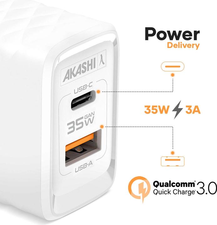 Image du produit Akashi 38W double USB-A QC 3.0 + USB-C PD (20 W, 1 portion)