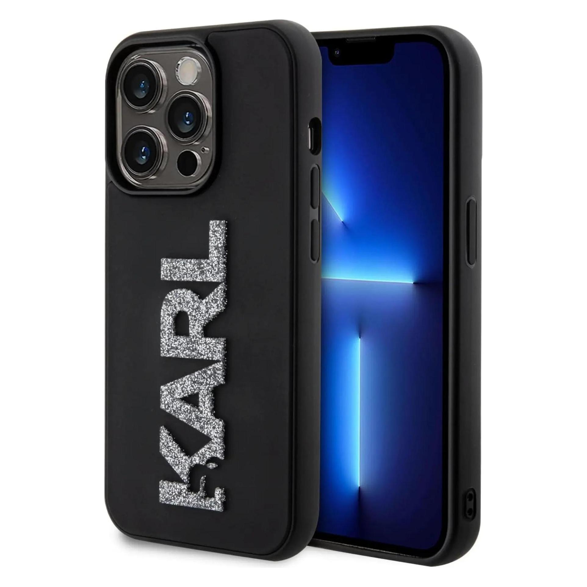 Karl Lagerfeld KLHCP15L3DMBKCK IPhone 15 Pro 6.1" Czarny/black Hardcase 3D Rubber Glitter Logo (Apple IPhone 15 Pro), Smartphone Hülle, Schwarz
