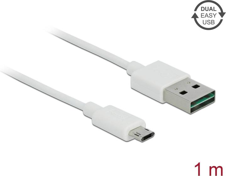 Produktbild Delock USB2.0-Kabel Easy A-MicroB: 1m, weiss (1 m, USB 2.0)