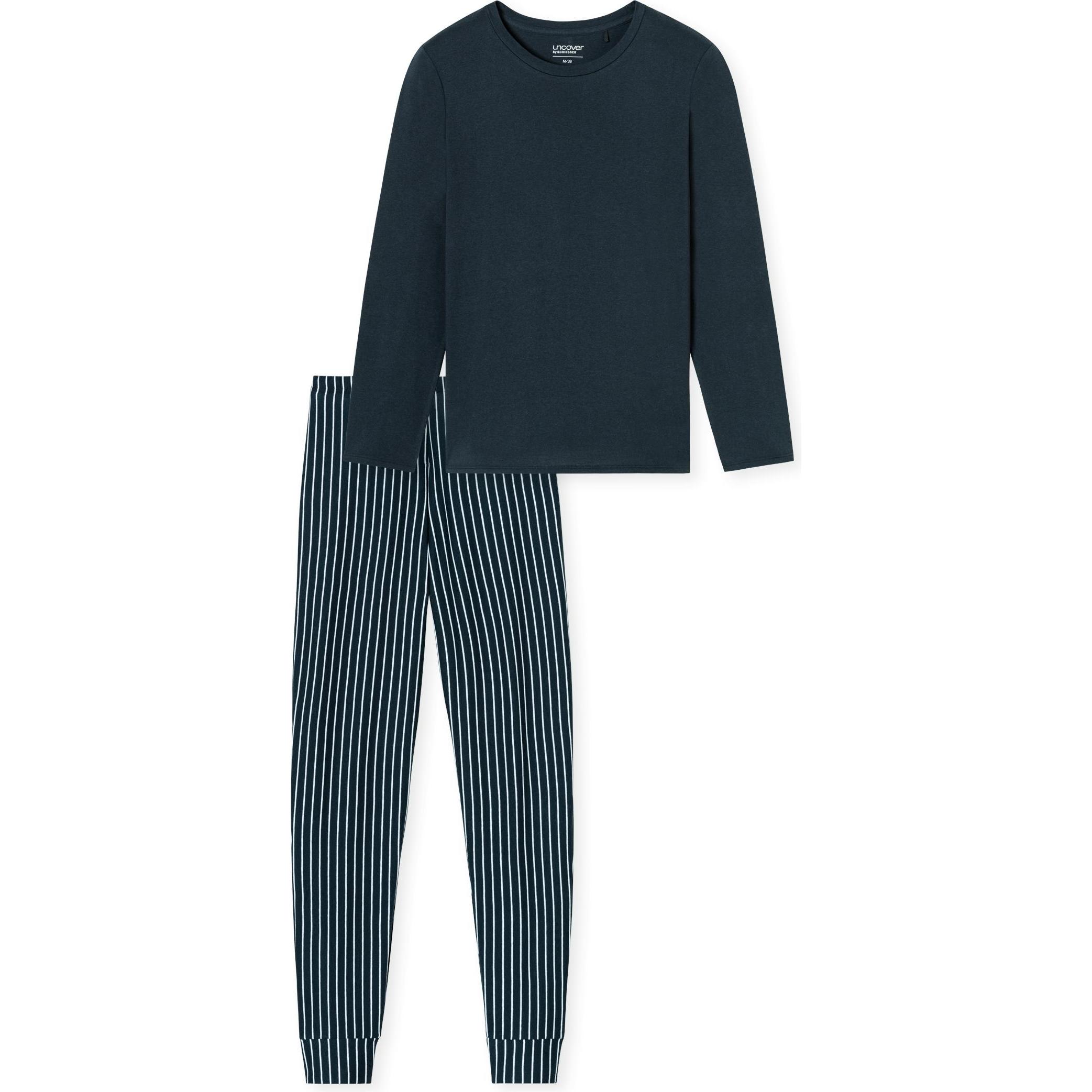 Uncover by Schiesser, Damen, Pyjama, Basic Schlafanzug, Blau, (36)