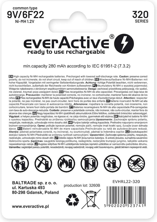 Actual product image Everactive Professional Line (1 pcs., 9V Block, 280 mAh)