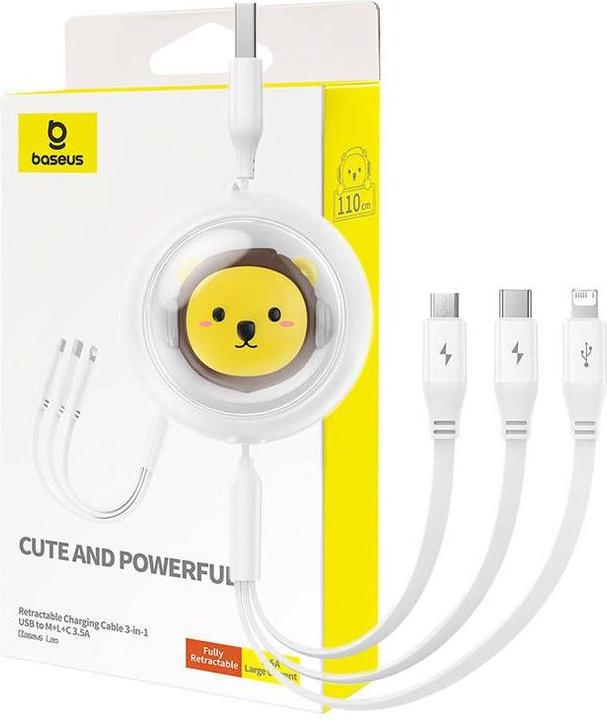 Actual product image Baseus Charging Cable 3w1 USB to USB-C, USB-M, Lightning 3.5A, 1.1m (White) (1.10 m, 5 W)