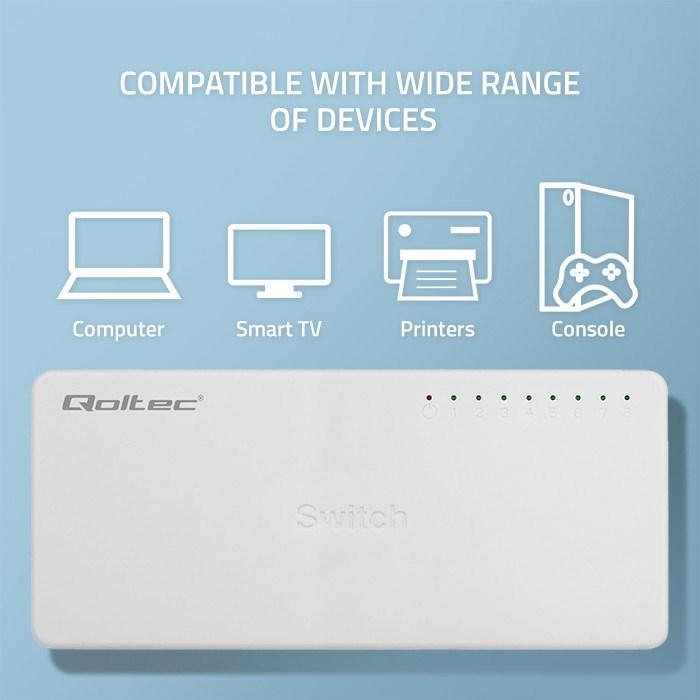 Image du produit Qoltec Netzwerk SWITCH 8xRJ45 Port 1000Mbps LAN (8 ports)