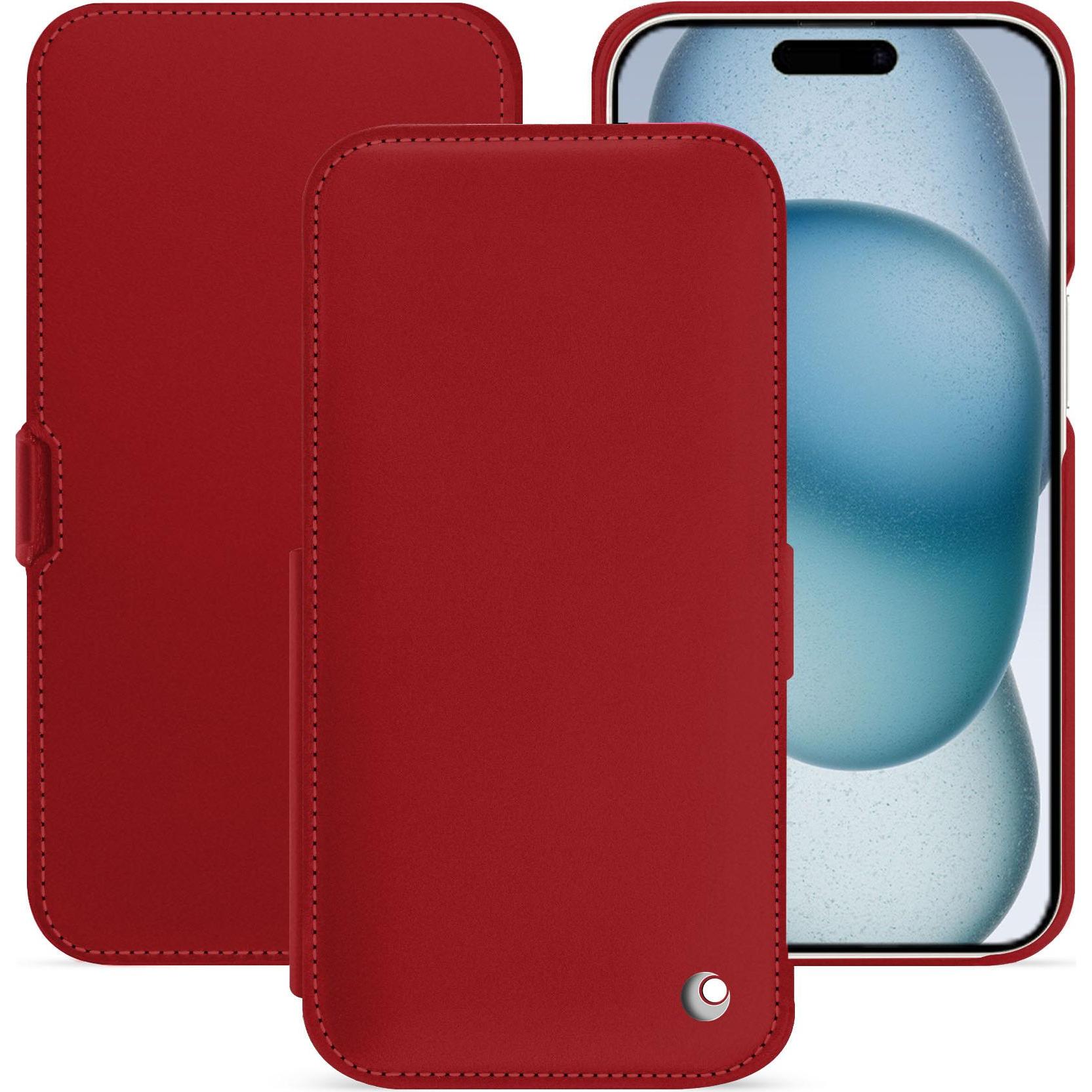 Noreve Lederschutzhülle horizontal (Apple iPhone 15), Smartphone Hülle, Rot