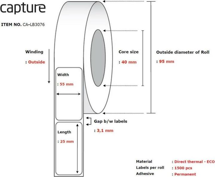 Actual product image Capture Label 50x25, Core 40 (50 mm)