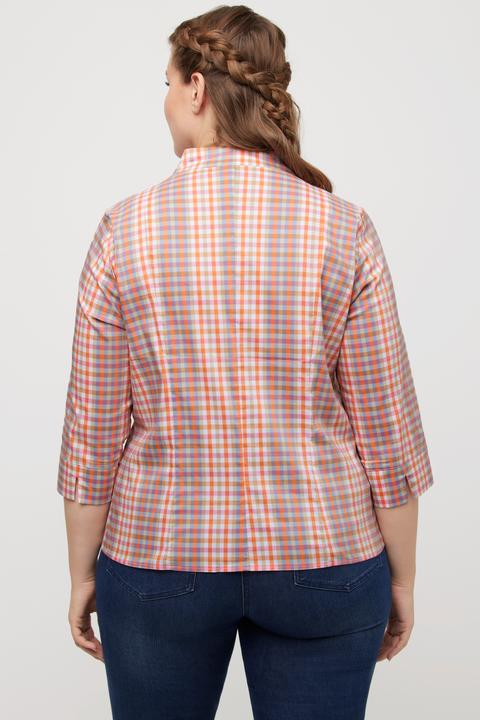 Immagine prodotto Ulla Popken Blusa aderente a quadri con collo montante, scollo a V e maniche a 3/4 (46, 48)