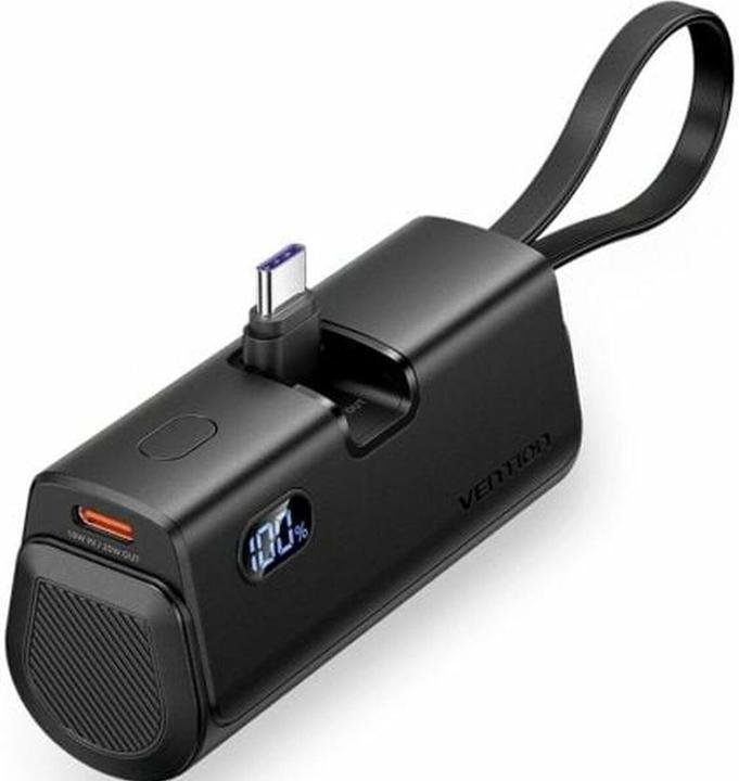 Actual product image Vention LED Display 4800mAh Power Bank (USB-C + Lightning + USB-C) 22.5W Black Foldable USB-C Type (4800 mAh, 18 W, 17.76 Wh)