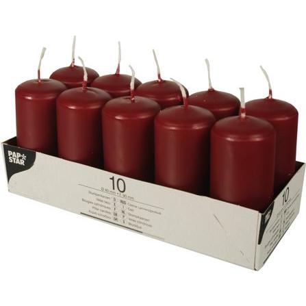Papstar, Kerzen, Stumpenkerzen, 40 mm, bordeaux, 10er Pack Durchmesser: 40 mm, Höhe: 90 mm, Brenndauer: ca. 9 Stunden (1...
