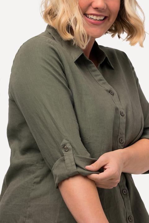 Produktbild Ulla Popken Bluse, Leinen, offener Kragen, Langarm (56)