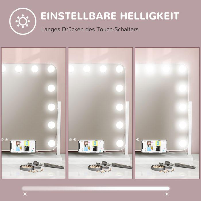 Actual product image Swisshandel24 LED-Kosmetikspiegel, 3 Lichtmodi, dimmbar, Touchsteuerung, USB, 62,5 x 49,5cm, Weiss