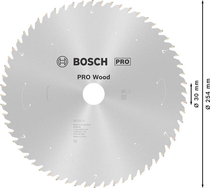Productafbeelding Bosch Professional Zubehör Cirkelzaagblad Standaard voor hout, 254x2,2/1,6x30,60 tanden