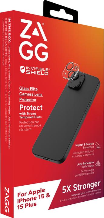 Produktbild Zagg InvisibleShield iPhone 15 / 15 Plus Camera Lens Protection Glass Elite (1 Stück, Apple iPhone 15)