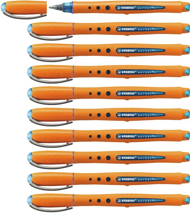 Actual product image STABILO Rollerball - worker+ - medium - pack of 10 - blue (Orange, Blue, 10 x)
