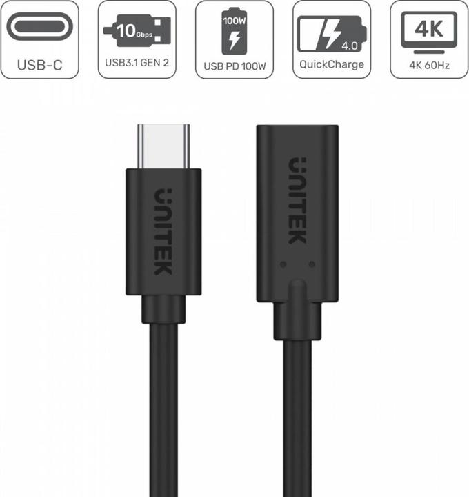 Produktbild Unitek USB USB-C to USB-C cable, 1.5 m black (C14086BK-1.5M) (1.50 m, 100 W)
