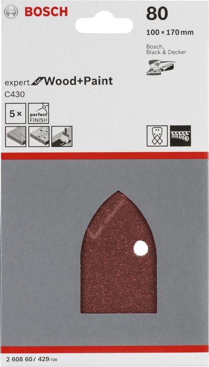 Immagine prodotto Bosch Professional Zubehör Foglio abrasivo Expert per legno. Confezione da 5. 4 fori. (80)
