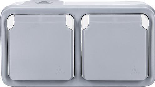 Actual product image Legrand Plexo APWG Schuko socket outlet 69742 IP44 grey 2gang horizontal