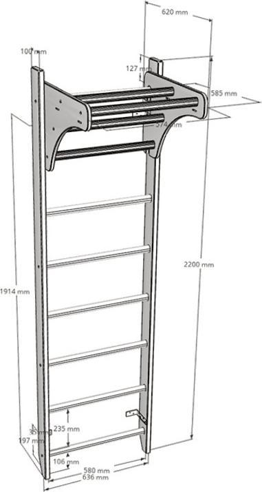 BenchK Barre a muro 112 con barra per trazioni, corda e anelli