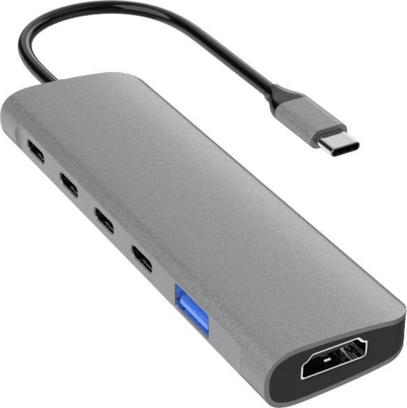Actual product image DLH USB-C (M) HUB WITH 3X USB-C (F)/1X USB-A (F)/1X HDMI PASS TH (USB-C, 6 ports)