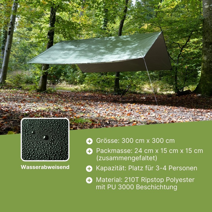 Immagine prodotto Hermex Tenda telo protettivo Tenda da trekking Tenda da sole Tettoia da campeggio (Tarp, 0.75 kg, 3 persone)